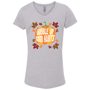 Gobble Up Good Habits Girls' Princess V-Neck T-Shirt - DNA Trends