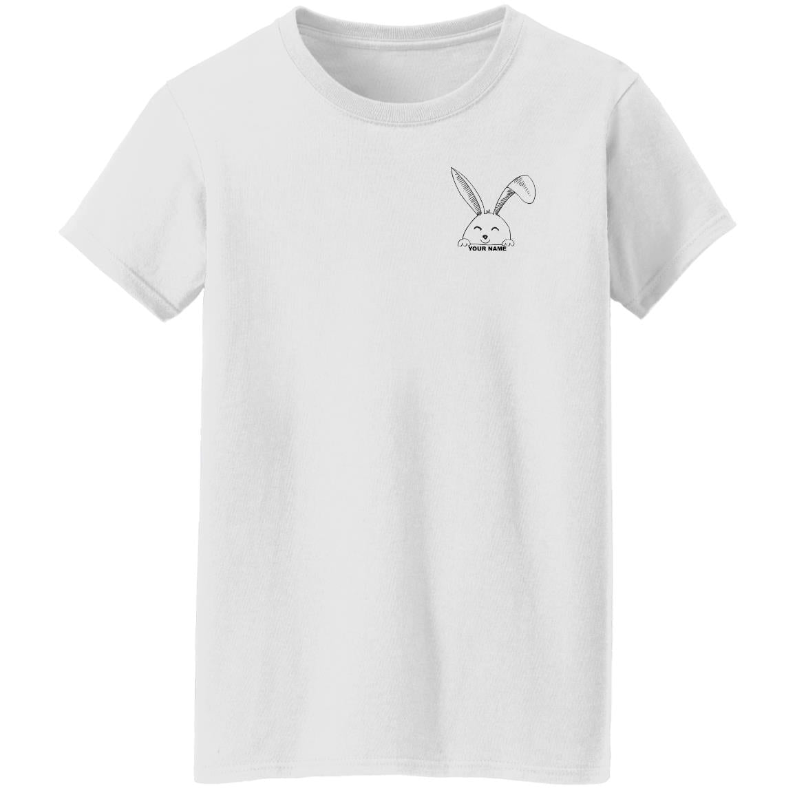 Minimalist Easter Bunny Custom Name  Ladies' T-Shirt: Easter Bunny Custom Name,Pocket Bunny, Minimalist Easter, Personalized Easter