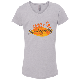Cool Happy Thanksgiving Girls' Princess V-Neck T-Shirt - DNA Trends