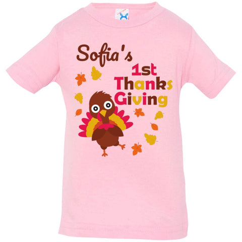 Image of Personalised My First Thanksgiving Cute Turkey Infant Jersey T-Shirt - DNA Trends