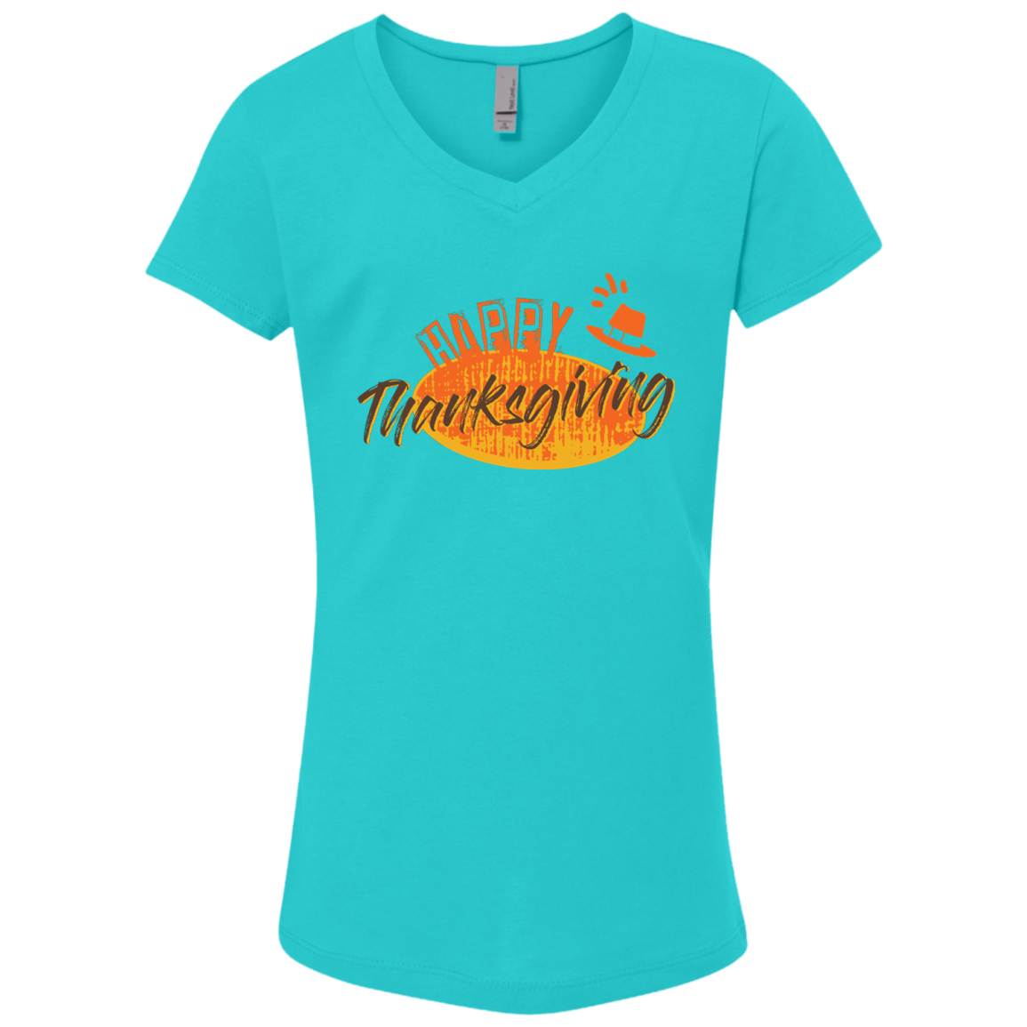 Cool Happy Thanksgiving Girls' Princess V-Neck T-Shirt - DNA Trends