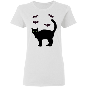 Spooky Cat and Bats Halloween Costume Ladies' T-Shirt - DNA Trends