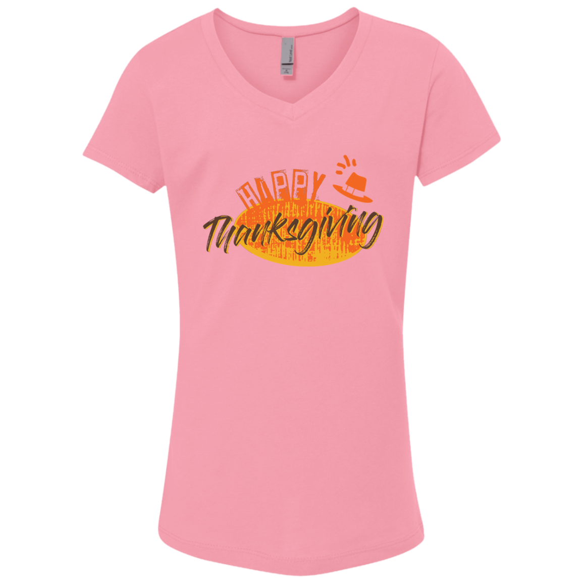 Cool Happy Thanksgiving Girls' Princess V-Neck T-Shirt - DNA Trends
