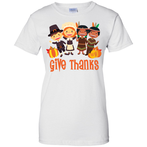 Image of Give Thanks Cool Ladies' Thanksgiving 100% Cotton T-Shirt - Very Comfortable - DNA Trends