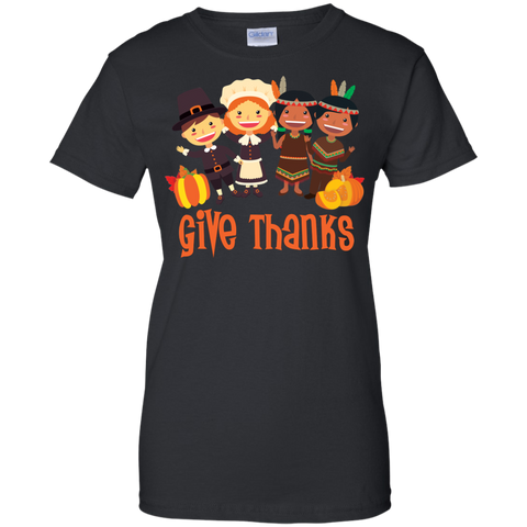 Image of Give Thanks Cool Ladies' Thanksgiving 100% Cotton T-Shirt - Very Comfortable - DNA Trends