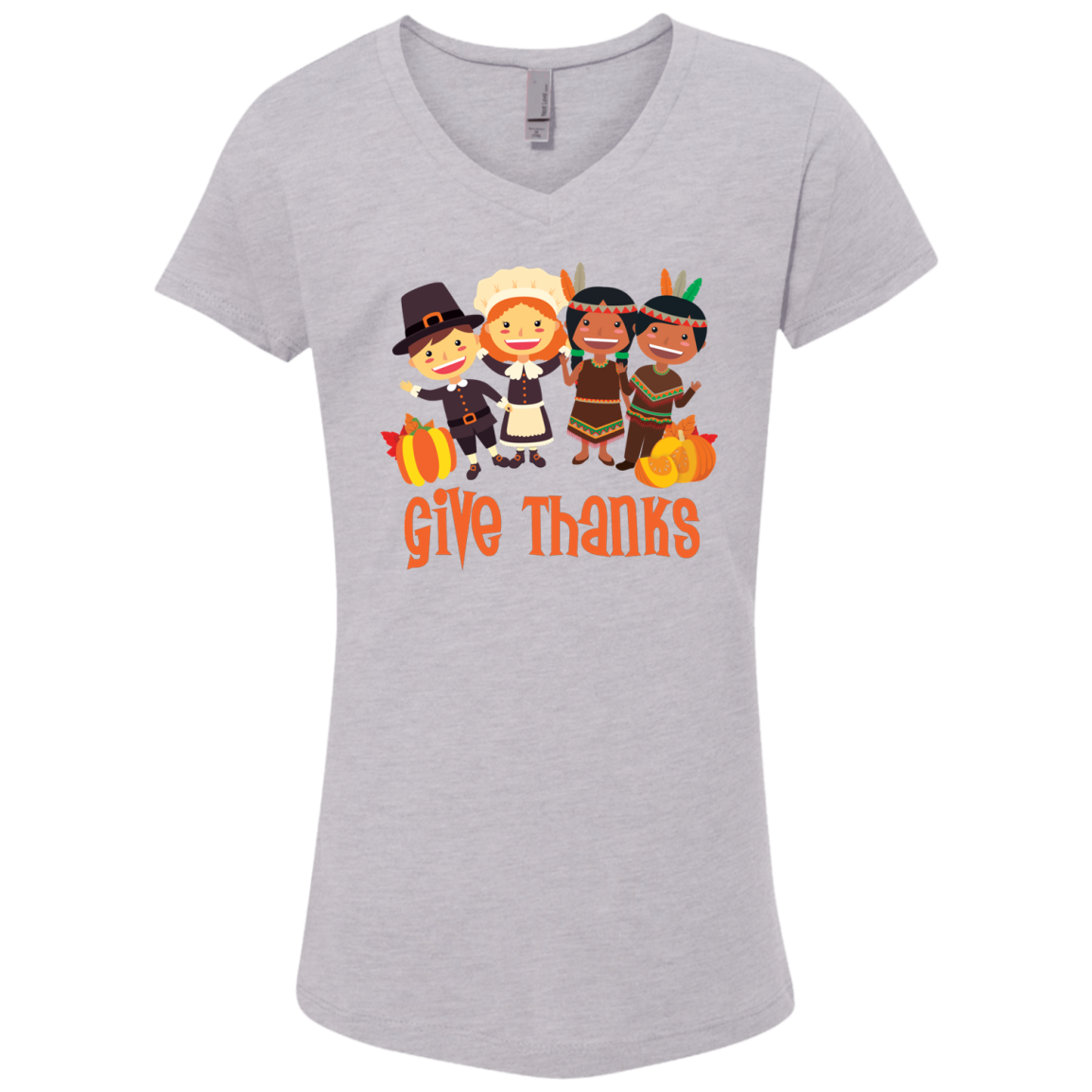 Cool Give Thanks Girls' Princess V-Neck T-Shirt - DNA Trends