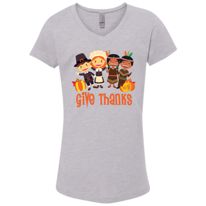 Cool Give Thanks Girls' Princess V-Neck T-Shirt - DNA Trends