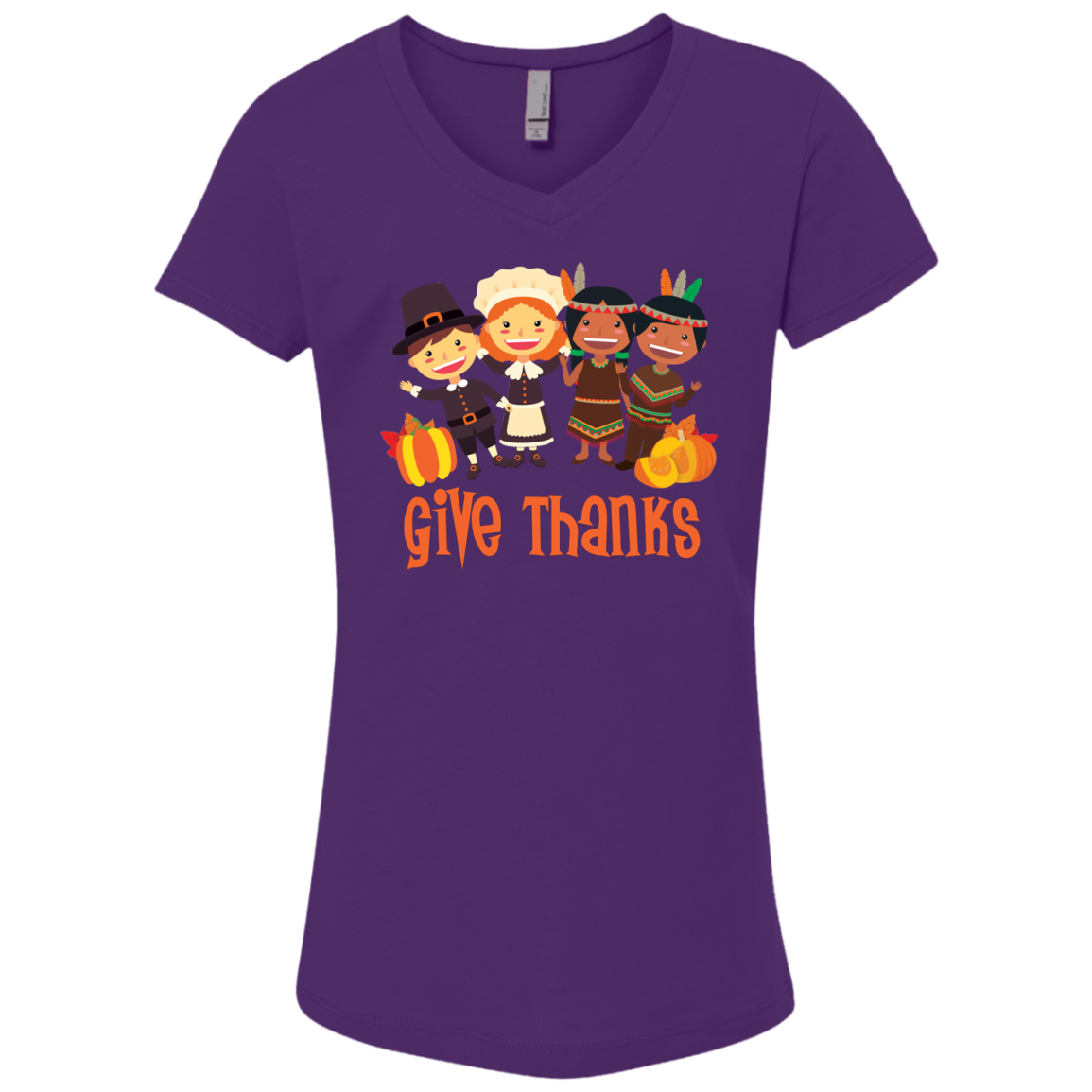 Cool Give Thanks Girls' Princess V-Neck T-Shirt - DNA Trends