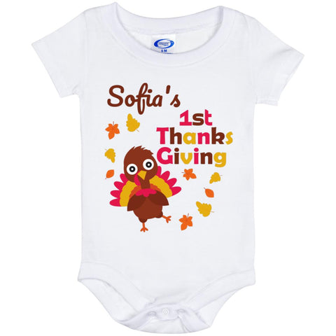 Image of Personalised My First Thanksgiving Cute Turkey Baby Onesie - 6 months and 12 months - DNA Trends