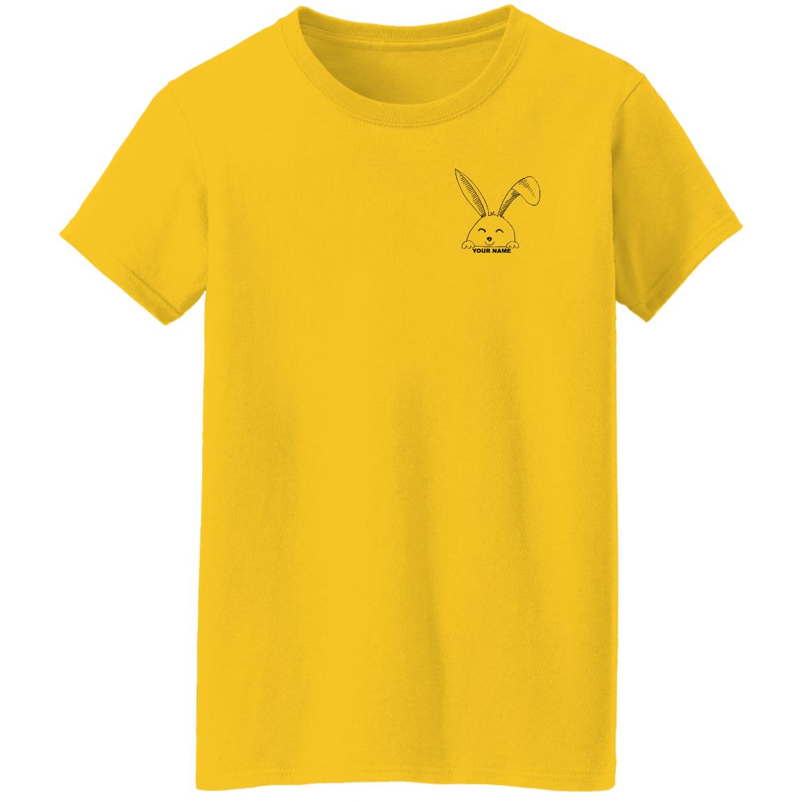 Minimalist Easter Bunny Custom Name  Ladies' T-Shirt: Easter Bunny Custom Name,Pocket Bunny, Minimalist Easter, Personalized Easter