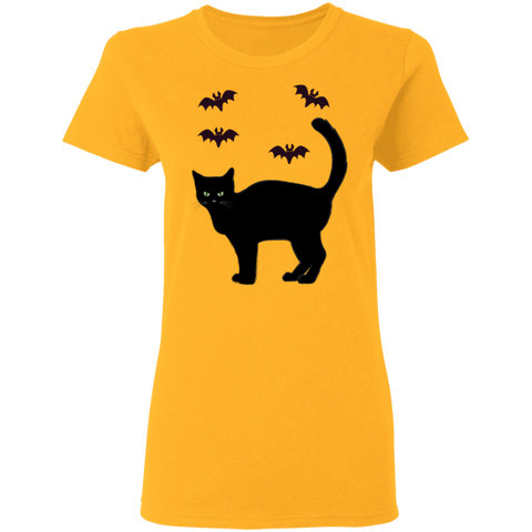 Image of Spooky Cat and Bats Halloween Costume Ladies' T-Shirt - DNA Trends