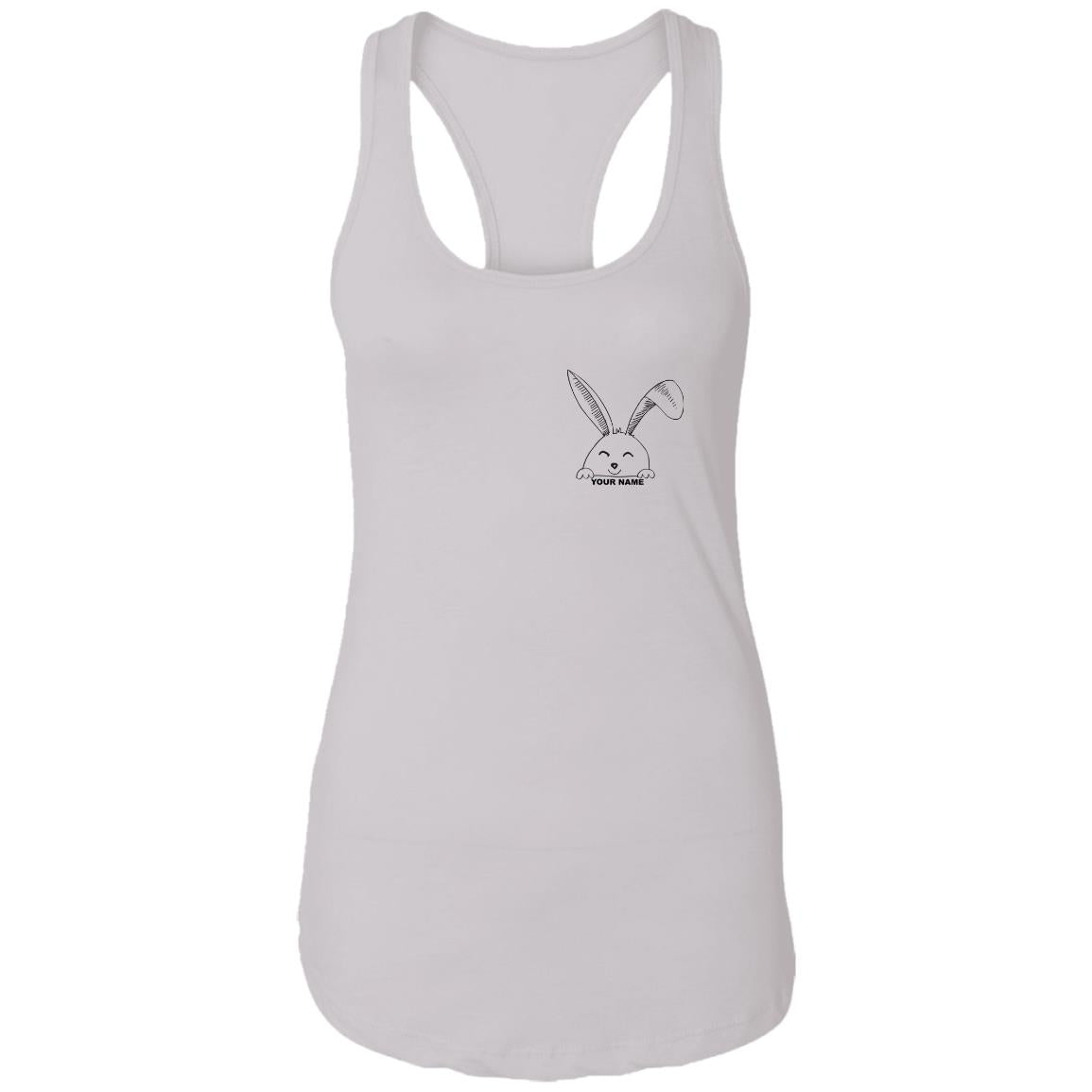 Minimalist Easter Bunny Custom Name Ladies Racerback Tank : Easter Bunny Custom Name,Pocket Bunny, Minimalist Easter, Personalized Easter