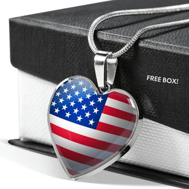 4th  of  July American Flag Necklace, Custom Patriotic Jewelry,  Personalized Engraving at the back, Patriotic Gift - DNA Trends