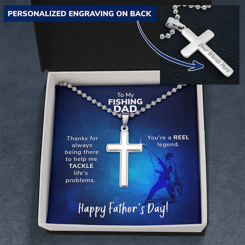 To My Fishing Dad Father's Day Cross Necklace(Personalized Engraving On Back) - DNA Trends