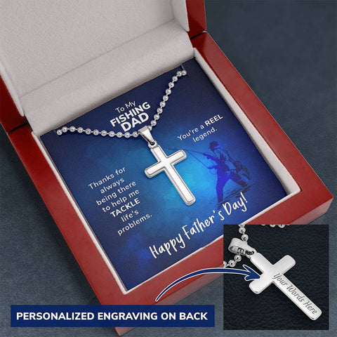 To My Fishing Dad Father's Day Cross Necklace(Personalized Engraving On Back) - DNA Trends
