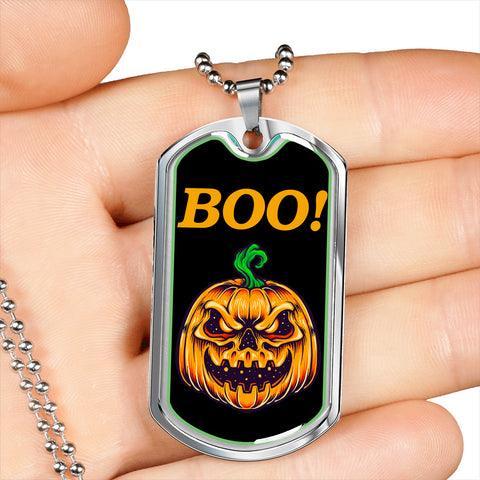 Image of Boo! Pumpkin Halloween Luxury Dog Tag Necklace - Jewelry - DNA Trends