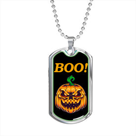 Boo! Pumpkin Halloween Luxury Dog Tag Necklace - Jewelry - DNA Trends