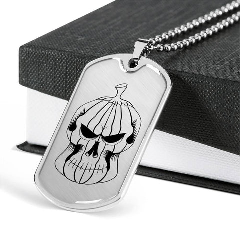 Image of Pumpkin Skull Halloween Luxury Military Style Necklace- Personalized Engraving - DNA Trends