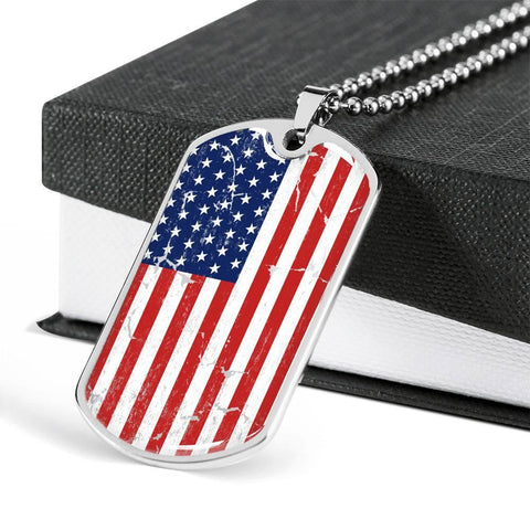 Image of 4th of July, American Flag Necklace, American Flag Pendant,  Patriotic Gift,- US Flag Necklace , Custom Engraving At The Back - DNA Trends