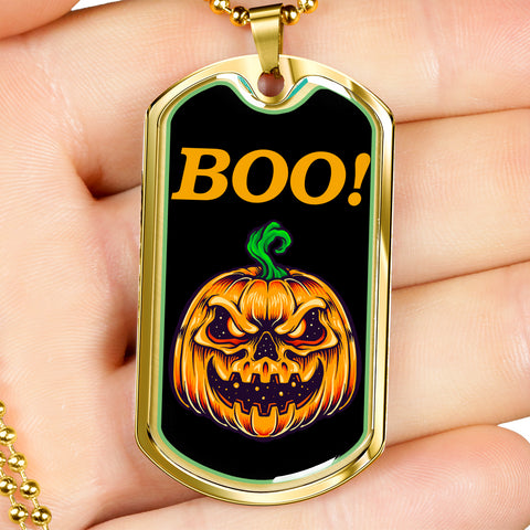Image of Boo! Pumpkin Halloween Luxury Dog Tag Necklace - Jewelry - DNA Trends