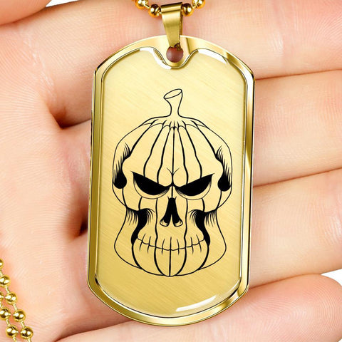 Image of Pumpkin Skull Halloween Luxury Military Style Necklace- Personalized Engraving - DNA Trends