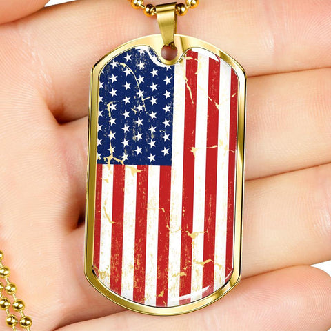 Image of 4th of July, American Flag Necklace, American Flag Pendant,  Patriotic Gift,- US Flag Necklace , Custom Engraving At The Back - DNA Trends