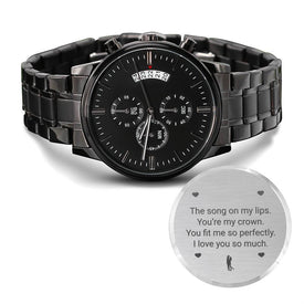 The song on my lips, You’re my crown - Message To Husband Engraved Customized Chronograph Watch - DNA Trends