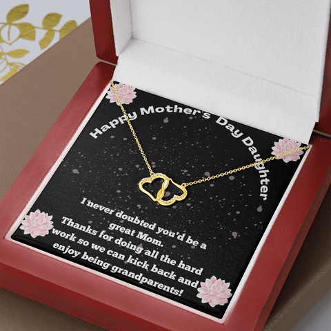 Image of Mother's Day Gift To Daughter:14k Yellow Gold Hearts Necklace - You Are A Great Mom Message Card