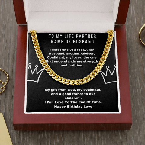 Birthday Gift To Husband, Personalised To My Life Partner Message Cuban Link Chain - DNA Trends