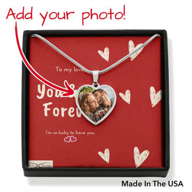 You And Me Forever Message Card - Personalized Heart Necklace - Add Your Photo - DNA Trends