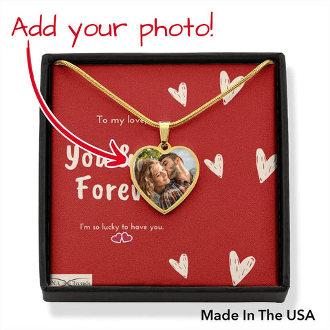 Image of You And Me Forever Message Card - Personalized Heart Necklace - Add Your Photo - DNA Trends