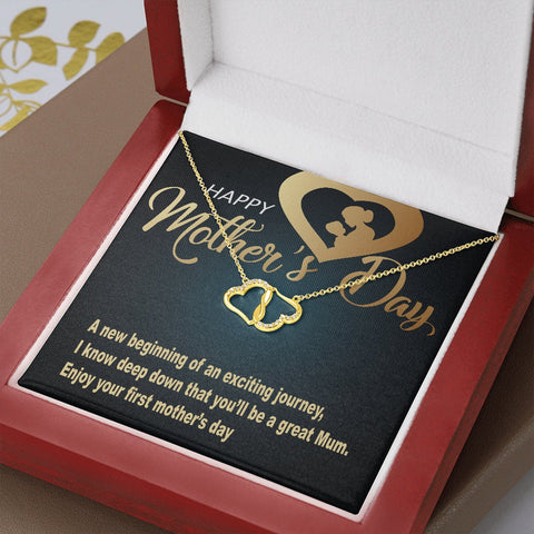 Image of First Mother's Day Gift: 10K Solid Yellow Gold Hearts Necklace - A New Beginning Message Card