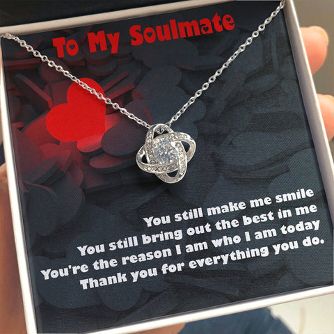 Valentines Day : You still make me smile, Love Knot Necklace- Gift For Her