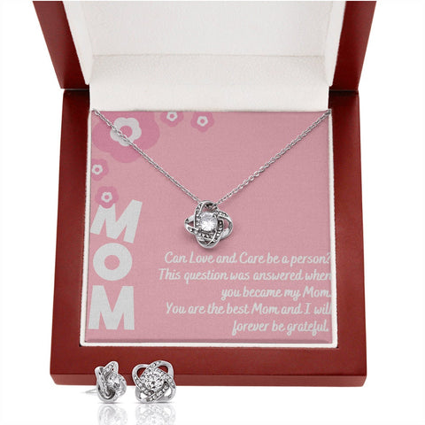 Image of Gift To Mom:Love Knot Necklace and Earring Set - Forever Grateful Message Card