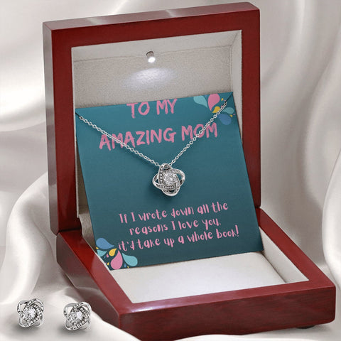 To My Amazing Mom: Love Knot Zirconia Necklace- Mothers Day Message Card