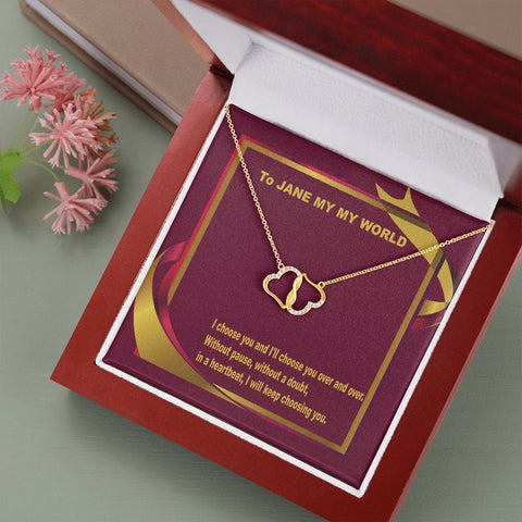 Personalized Valentines Day Gift for Her: Gold Hearts Necklace - I Choose You Always Message Card