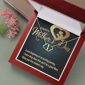 First Mother's Day Gift: 10K Solid Yellow Gold Hearts Necklace - A New Beginning Message Card