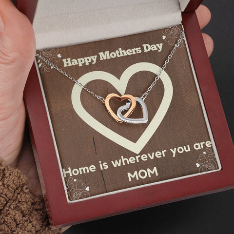 Image of Gift To Mom: Two Hearts Zirconia Necklace- Home is Wherever You Are  Mothers Day Message Card