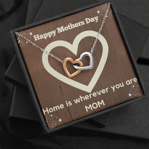 Image of Gift To Mom: Two Hearts Zirconia Necklace- Home is Wherever You Are  Mothers Day Message Card