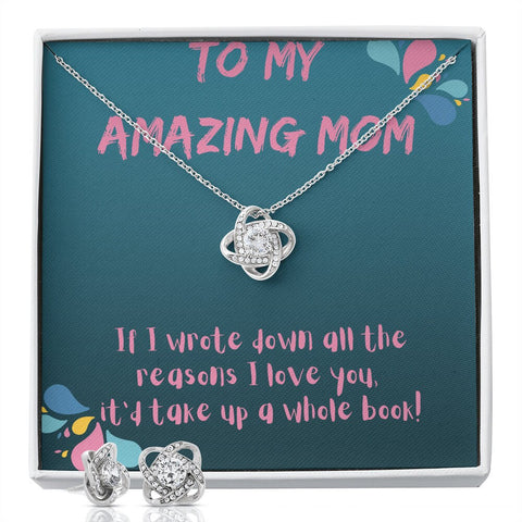 To My Amazing Mom: Love Knot Zirconia Necklace- Mothers Day Message Card