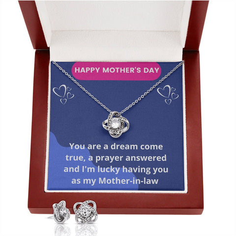 Gift To Mother-in-Law : Love Knot Earrings and Necklace, Mother&#39;s Day Message Card, You Are A Dream  Come True