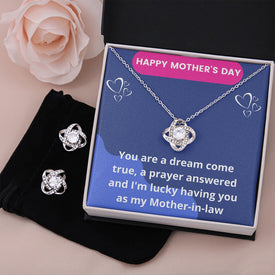 Gift To Mother-in-Law : Love Knot Earrings and Necklace, Mother&#39;s Day Message Card, You Are A Dream  Come True