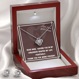 Daughter to Mom: Knot Earring and Necklace Set - Personalized  Mother's Day Message Card,  You Shaped My Life Mom