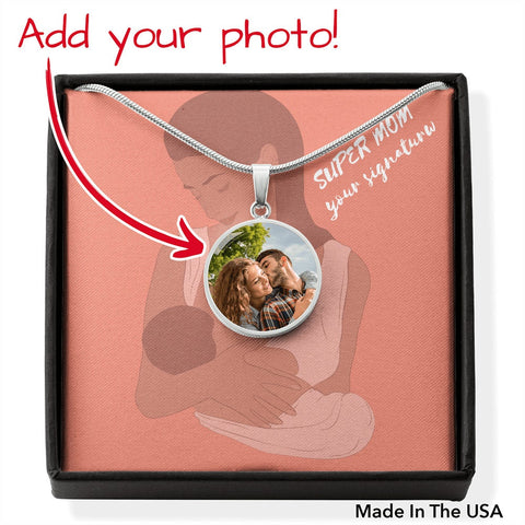 Image of Gift To Super Mom: Circle Buyer Upload Pendant Jewelry,  Personalized Photo Pendant Mother's Day Necklace, Custom ,Personalized gift