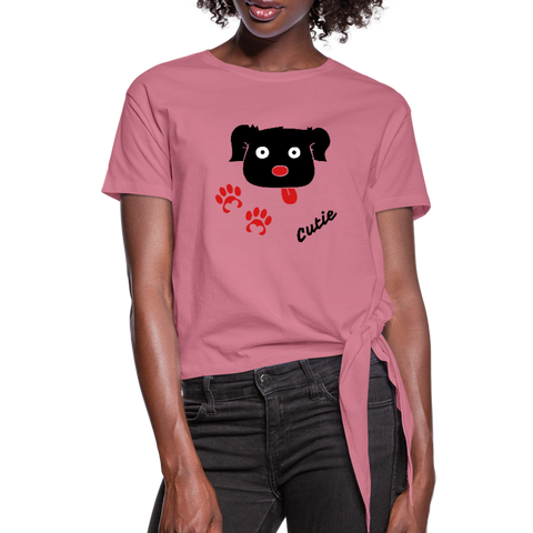 Image of Cute puppy face Women's Knotted T-Shirt - DNA Trends